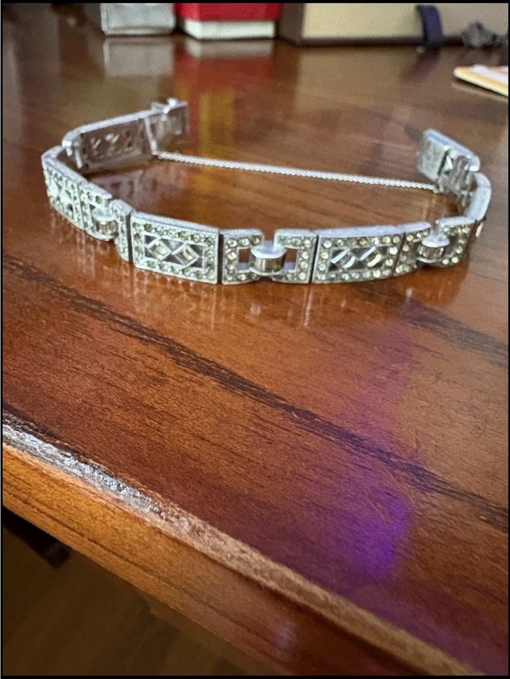 Vintage Engel Brothers Art Deco geometric rhinestone panel bracelet